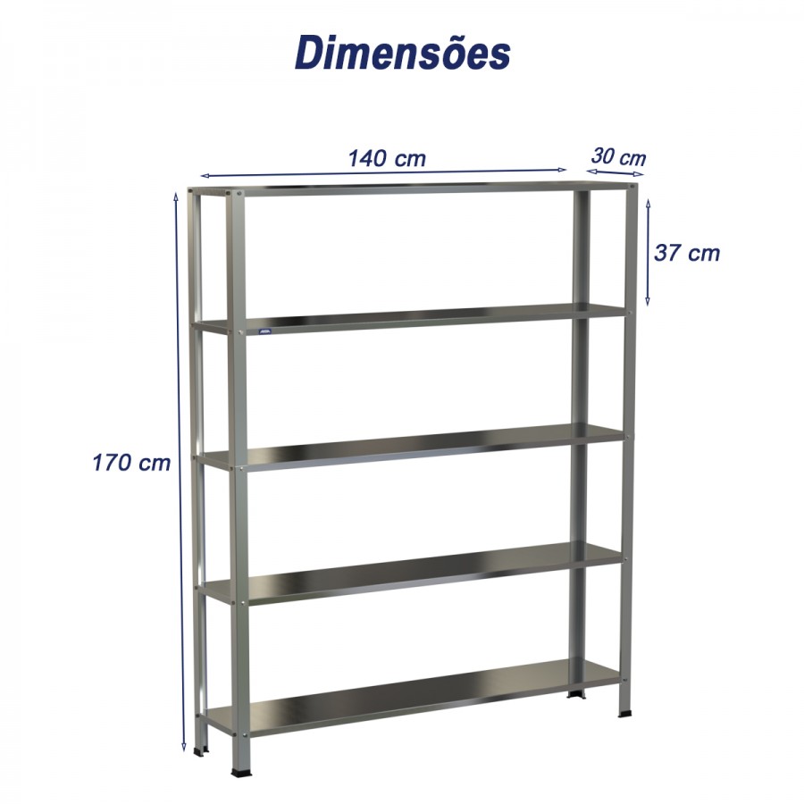 Estante Armário Prateleira Inox 5 Bandejas 300 X 1400 Aisa